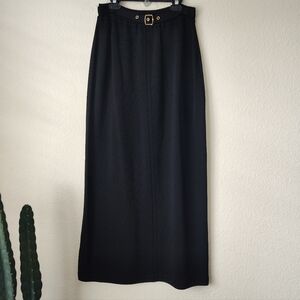 St. John Sport Black Wool Blend Santana Knit Belted Maxi Skirt Cruise